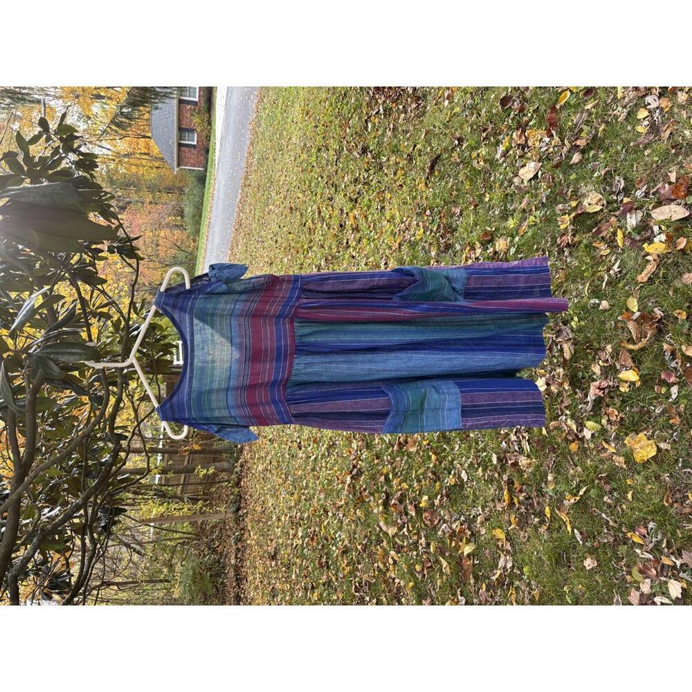 Vintage Maternity Multicolor Striped Dress with Pockets and Tie Sleeves